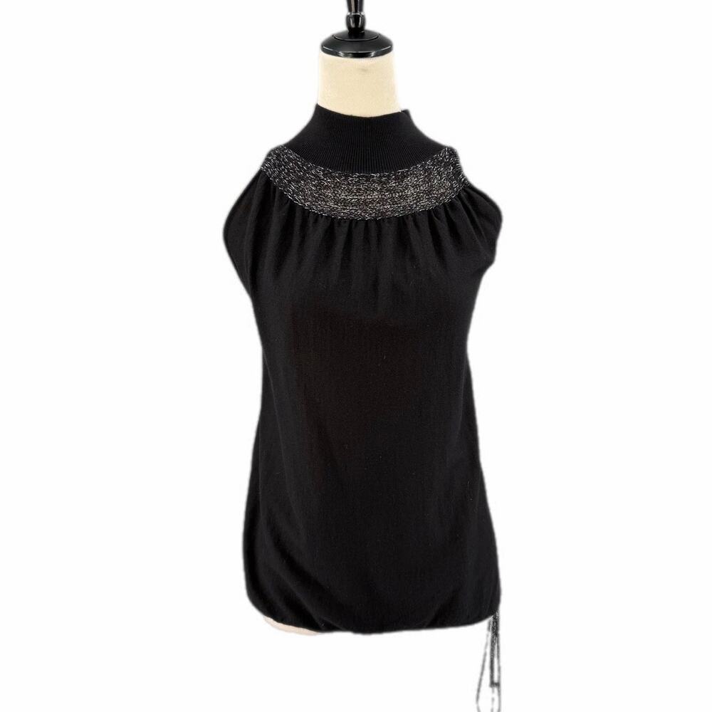 Anne Fontaine Ernestine Black Silver Metallic Wool Blend Knit Side Tie Sweater